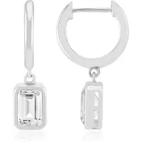 Cavill - Zilveren Oorbellen - 925 Sterling Zilver - Witte Topaas 1,14 ct - Achthoekige Trapgeslepen Edelsteen - Elegante Haaksluiting Oorbellen Dames