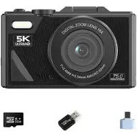 INF 5K Digitale Camera - 75MP, WiFi, Draaibaar Scherm, met 64GB Kaart, Type-C Adapter & USB Reader