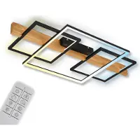 Briloner LED-plafondlamp Cadre, dimbaar, hout licht, Woon-/ Eetkamer, Hout, Modern, LED plafondlamp