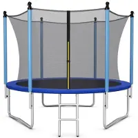 Costway Ø 305 cm Trampoline Leisure Trampoline met veiligheidsnetwerk zwart + blauw