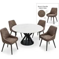 Laura Eetkamerstoelen Set van 4 - Comfortabele Kuipstoel met Armleuning - Industrieel Design - Chenille Bruin - 57x51x85 cm -