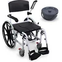 Mobiclinic Mobicilic Caligula - Douche toiletstoel met wielen - Toiletstoelen Rolstoel - Met toilet - Douche rolstoel - Verstelbare hoogte - Zitbreedte 46 cm - Wit en zwart