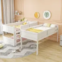 Merax Stapelbed 90x200 cm - bed voor drie personen - hoogslaper - bed met hoge leuning - kinderbed - houten bed - wit - zonder matras
