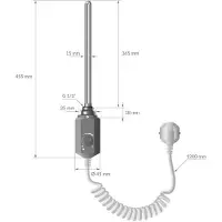OEM Elektrische badradiator met verwarmingselement van 1200W, afmetingen 600x1500 mm, antracietkleurig, rechte montage met zij-aansluiting