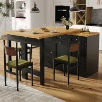 Flieks Uittrekbare bartafel met opbergruimte, inklapbare eettafel met lade en snackplank, eettafel 120-200x40x75.5cm, zwart