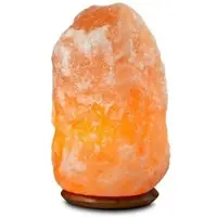 WAGNER LIFE Verlichte zoutkristal Rock met houten voet ROCK, geel / oranje, Woon-/ Eetkamer, Steen, Tafellamp