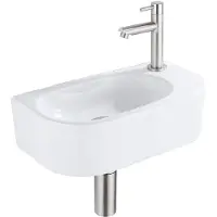 Qeramiq Fuente Fonteinset - 40x21.5x12cm - rechts - glad - halfrond - 1 kraangat - keramiek - fonteinkraan geborsteld rvs - afvoerplug - verlaagd sifon - wit glans SW1209550/SW696207/SW696217/SW696237
