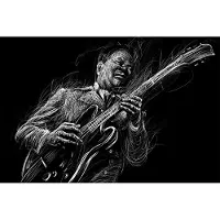 Karo-art Fotobehang Geschilderde Bluesmuzikant - Vliesbehang - 400 x 280 cm