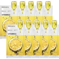 Mediheal Vitamine C Essentiële Sheet Mask Clear Toning 10 st. 99% Pure Vitamine C & 10 Vita Actives voor hydratatie, vlekken. Vegan formule.
