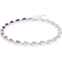Cavill - Zilveren Armband - 925 Sterling Zilver - Witte Topaas & Zambia Amethist Peervormig - 4,03 ct. - Verstelbaar - Elegante Damesarmband