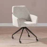 Livin24 Eetkamerstoel met wieltjes Mexx gemêleerde stof off white/bruin