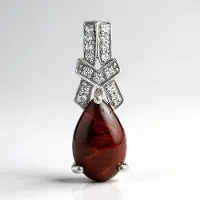 Cavill - Zilveren Hanger met Rode Tijgeroog 4,47ct en Witte Topaas 0,158ct - Peervormige Cabochon Edelsteen - Mexicaanse Edelsteen - Elegante Sieraden