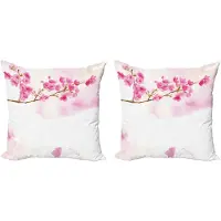 Abakuhaus Decoratieve kussenhoes met kersenbloesemmotief, 2 stuks, Vredige Tuin 45x45 cm, Lichtbruin, Lichtroze