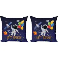 Abakuhaus Verjaardag Decoratieve Kussenhoes 2-pack, Astronaut Ballon, 50x50 cm, Donkerblauw
