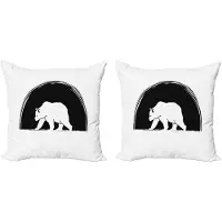 Abakuhaus Decoratieve kussenhoes met dierenmotief, set van 2, grote ijsbeer die loopt, 40x40 cm, zwart-wit