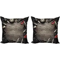 Abakuhaus industriële decoratieve kussenslop set van 2, grungy gereedschap, 40x40 cm, bruin, grijs, rood