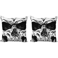Abakuhaus Decoratieve kussenhoes met doodskopmotief (2 stuks), gotische schets met een boos gezicht, 50x50 cm, zwart-wit