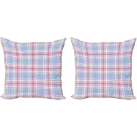 Abakuhaus Pastel Decoratieve Kussenhoez Set van 2, Vintage Ruitjespatroon, 50x50 cm, Lichtblauw Fuchsia Zalmkleur