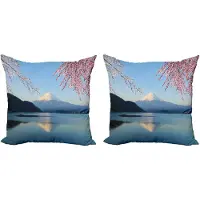 Abakuhaus Decoratieve kussenhoes met bergmotief, 2 stuks, Japans berg- en sakura-design, 40x40 cm, meerkleurig