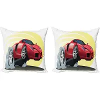 Abakuhaus Decoratieve kussenhoezen met automotief, 2 stuks, cartoonvoertuig, stoer, 40x40 cm, geel, grijs, rood