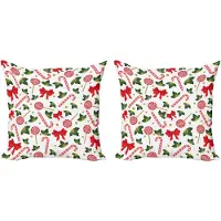Abakuhaus Sierkussenhoes met snoepstokmotief, set van 2, maretak en snoep, 45x45 cm, roze, rood, groen