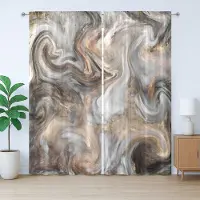 Abakuhaus Marmeren Rustiek Gordijn, Retro Kwastverf, met Bandjes voor de Woonkamer met Lussen en Haken, 280 x 225 cm, Zandbruin Lichtgrijs