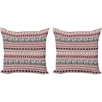 Abakuhaus Decoratieve kussenhoezen met bloemenprint, set van 2, lentebloemenstrep 45x45 cm, grijs, roze, bordeauxrood