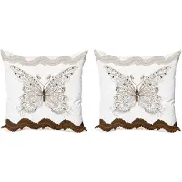 Abakuhaus Decoratieve kussenhoes met vlindermotief, 2 stuks, abstract retro lente, 40x40 cm, bruin, wit, grijs