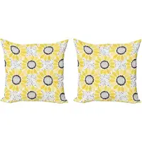 Abakuhaus Gele decoratieve kussenhoes, 2 stuks, Zonnebloemen-Natuur-Kunst, 50x50 cm, Geelgrijs
