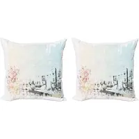 Abakuhaus Amsterdam Kussenhoes Set (2 stuks), Straat en Oude Gebouw 50 cm, Wit Babyblauw