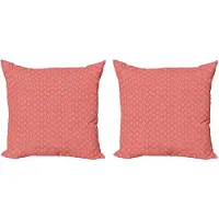 Abakuhaus Retro Decoratieve Kussenhoez Set van 2, Vintage Stijl Ogee Motiev 50x50 cm, Koraal en Geel