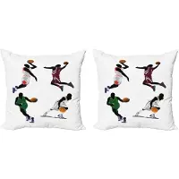Abakuhaus Sport Decoratieve Kussenhoes, Set van 2, Basketbalspeler Sport, 40x40 cm, Wit Meerkleurig
