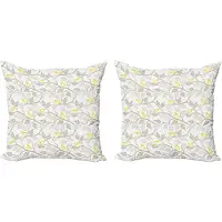 Abakuhaus Sierkussenhoezen in grijs en geel, set van 2, boom en vogels, 50x50 cm, geel, wit, grijs