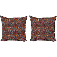 Abakuhaus Mandala Decoratieve Kussenhoes, Set van 2, Bloem 50x50 cm, Vermiljo Hemelsblauw, Robijnrood
