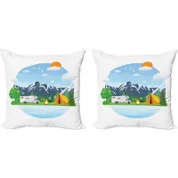 Abakuhaus Campervan Decoratieve Kussenhoez Set van 2, Boskamperen Zomer, 40x40 cm, meerkleurig