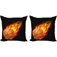Abakuhaus Sport kussensloopset (2 stuks), basketbal en vuurgevecht, 40 cm, zwart oranje