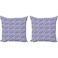Abakuhaus Decoratieve kussenhoes met kersenbloesemmotief, 2 stuks, Art Deco-stijl, 40x40 cm, roze en violetblauw