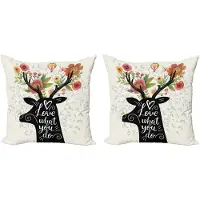 Abakuhaus Hipster Decoratieve Kussenhoez Set van 2, Tekst, Hert, Eland, Bloem 60x60 cm, Wit, Zwart, Rood