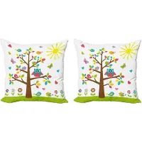 Abakuhaus Decoratieve kussenhoezen voor de kleuterschool, 2 stuks, kleurrijke boomuil, 60x60 cm, wit, gro geel