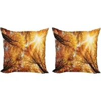 Abakuhaus Decoratieve kussenhoes met boommotief, 2 stuks, Herfstzon en bos, 45x45 cm, Oranje, Geel, Donkerbruin