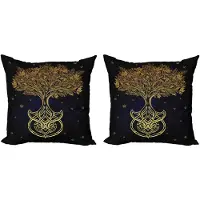 Abakuhaus Tribal Decoratieve Kussenhoes, Set van 2, Abstracte Nachtsterrenprint, 40x40 cm, Donkerblauw Geel