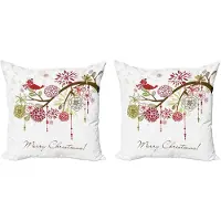 Abakuhaus Kerstkussenhoez set van 2, Rode Vogel Bloemen Boom, 45x45 cm, Groen Wit
