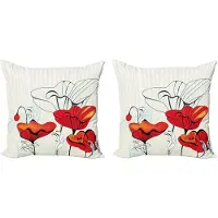 Abakuhaus Decoratieve kussenhoes met klaprozenmotief, 2 stuks, gestreepte roz 50x50 cm, rood, lichtblauw, beige