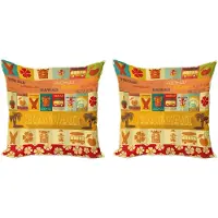 Abakuhaus Tiki Bar Decoratieve Kussenhoes, Set van 2, Oude Reiskaart 45x45 cm, Oranje, Geel, Rood