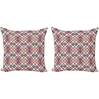 Abakuhaus Vintage decoratieve kussenhoez 2-pack, tartanpatroon, 60x60 cm, lichtroze, ivoor, grijs