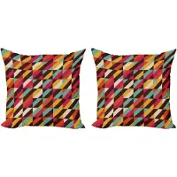 Abakuhaus Abstracte decoratieve kussenhoes, 2-pack, Parallelle staafdriehoek, 50x50 cm, Mosterdrood Zeegroen