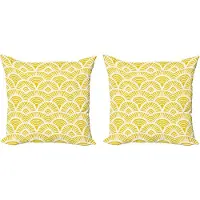 Abakuhaus Gele decoratieve kussenhoes, 2 stuks, vintage Japanse schubb 45x45 cm, geel en wit