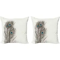 Abakuhaus Decoratieve kussenhoes met pauwenmotief, 2 stuks, exotische vogelver 50x50 cm, wit, taupe en blauw