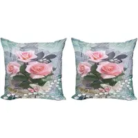 Abakuhaus Decoratieve kussenhoezen met bloemenprint, 2 stuks, Vintage Rose Romance, 40x40 cm, Grijsroze