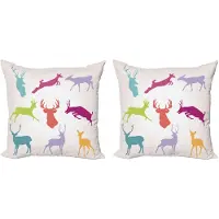 Abakuhaus Decoratieve kussenhoes met hertenmotief, 2 stuks, kleurrijke springende dier 40x40 cm, turquoise